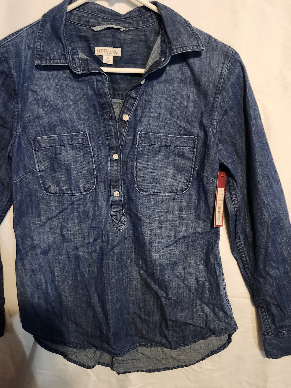 Merona Washed Denim Popover Shirt - Blue